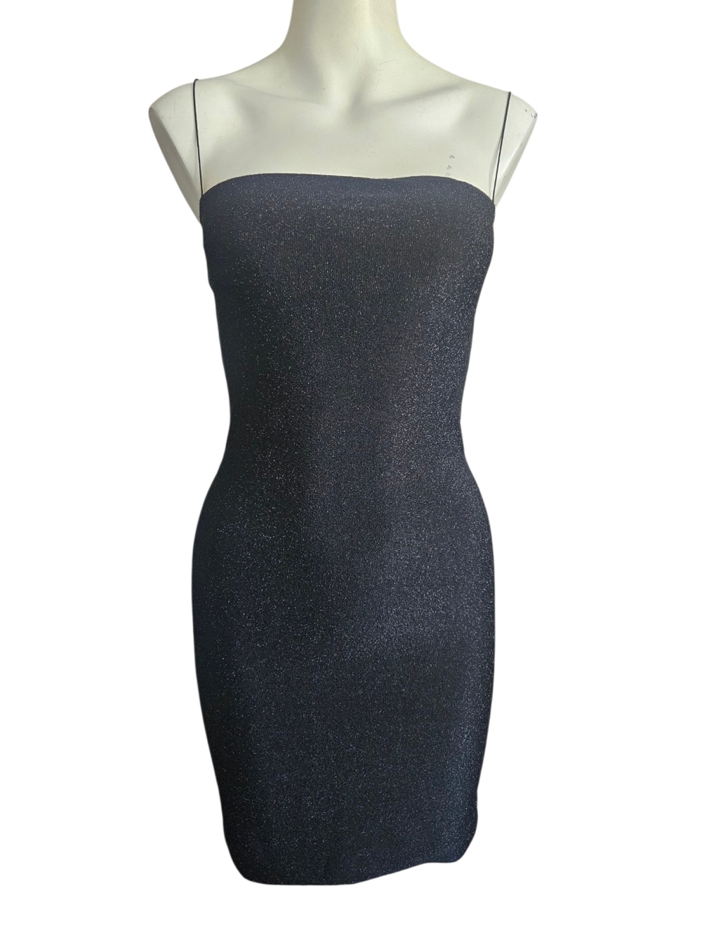 Meshki Black Glitter Square Neck Camisole‎ Zipper Bodycon Mini Dress Medium